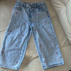 Zara Kids Blue Jeans with Pink Embroidery